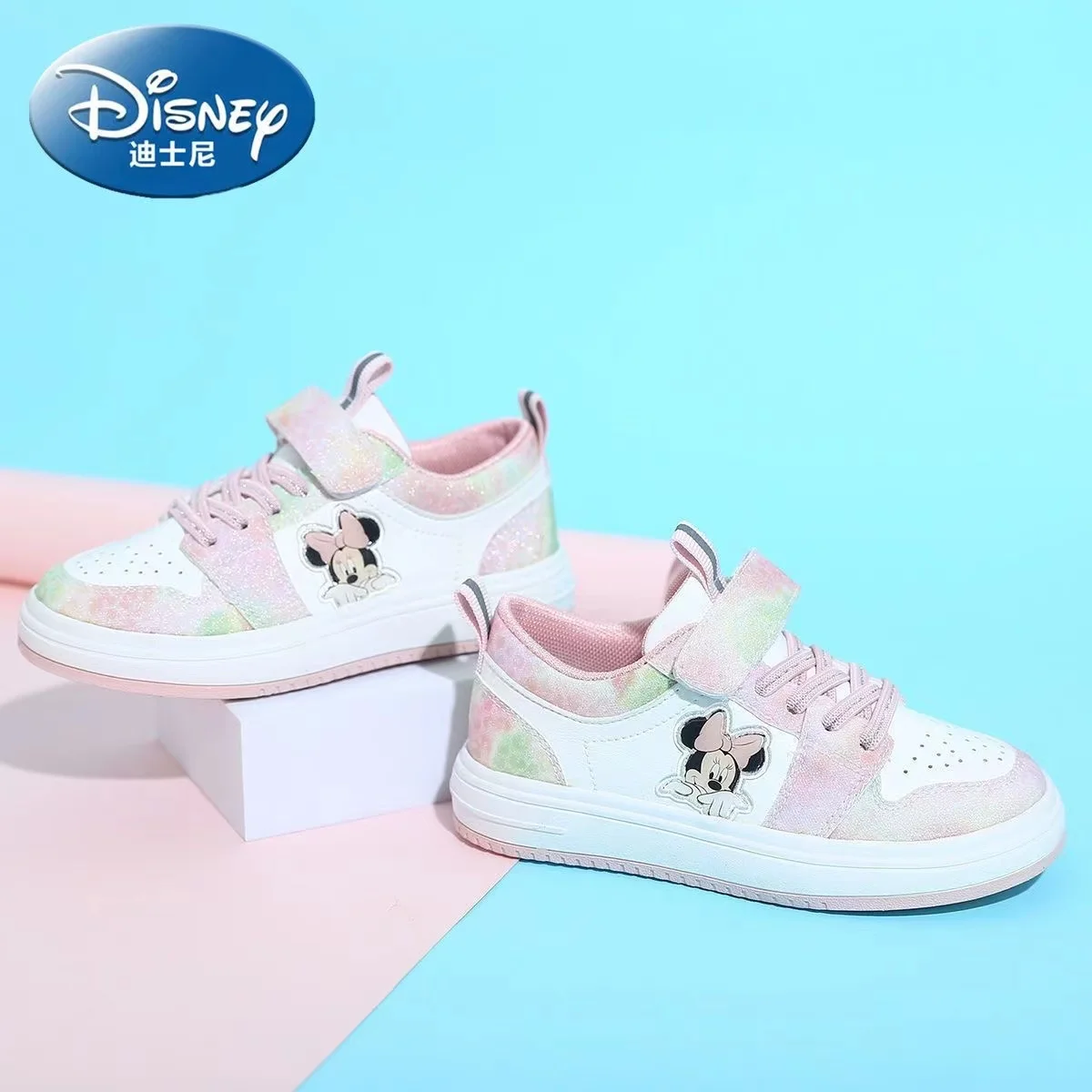 Zapatillas de deporte de Minnie para niños, zapatos informales de dibujos animados de Mickey, color rosa y morado, a la moda