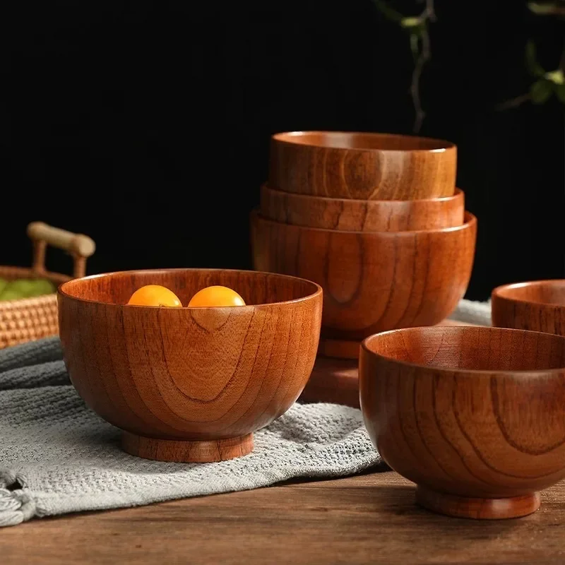 Japanese Wooden Bowl Rice Noodle Bowl Ramen Bowl Kitchen Utensils Accessories Natural Solid Wood No Splicing Tableware