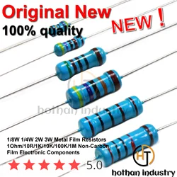 【100pcs】1/4W 250MW Metal Film Resistors 1Ohm/10R/1K/10K/100K/1M Non-Carbon Film Electronic Components