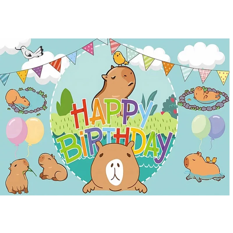 Fondo de cartel de cumpleaños de capibara, decoración de pared de fiesta para eventos interiores y exteriores, celebración, cumpleaños, fiesta, tela de fondo