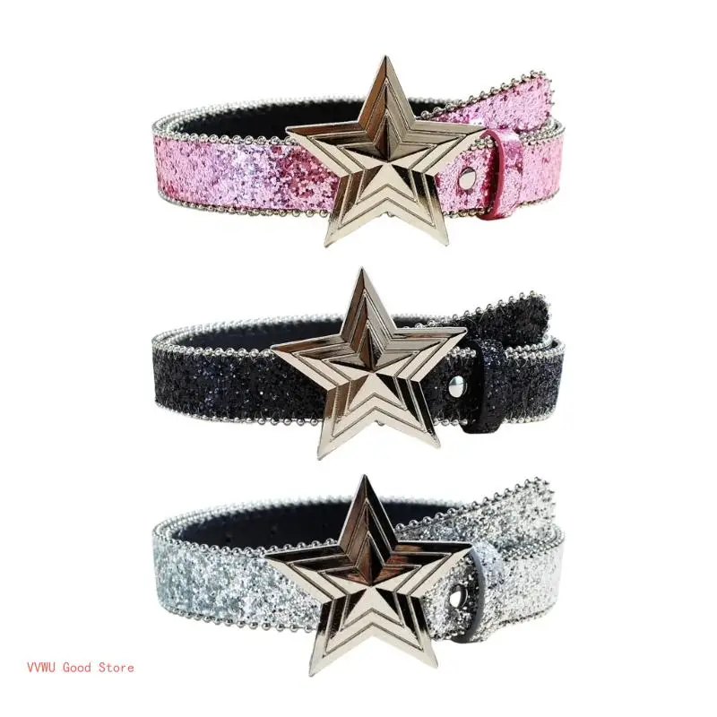 Five Pointed Star Buckles Belt for Women Elegant Sequined Belt All Matching Western Waist Belt Shimmering Waist Ornament