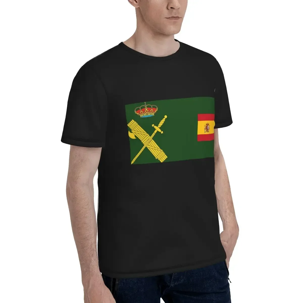 Spain Flag Plus Emblem Civil Guard T-Shirt for Men polyester T Shirts Men's Tees Short O-Neck Summer Clothes Tops