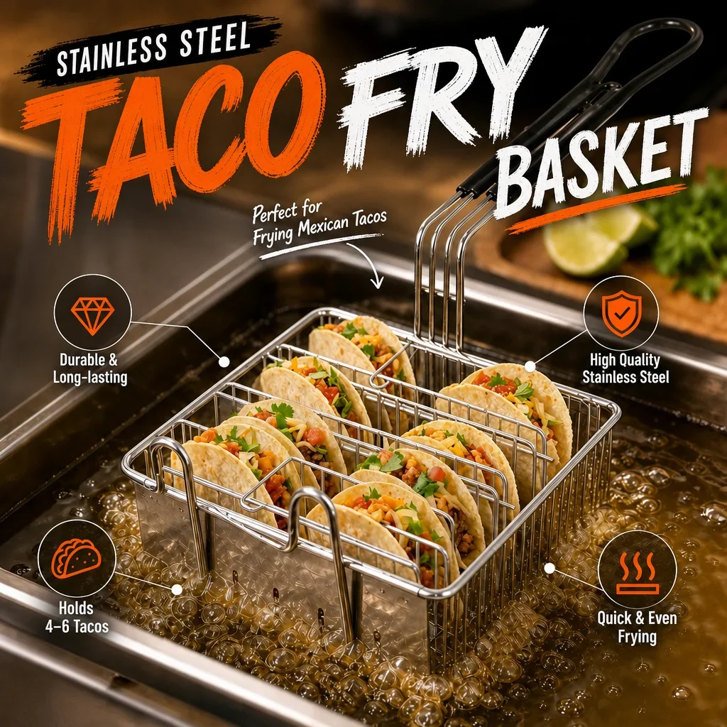Taco Basket Holds 4/6/8 Shells Deep Fryer Taco Holder Baskets Taco Fry with Grip Handle French fries frying Fried basket tool