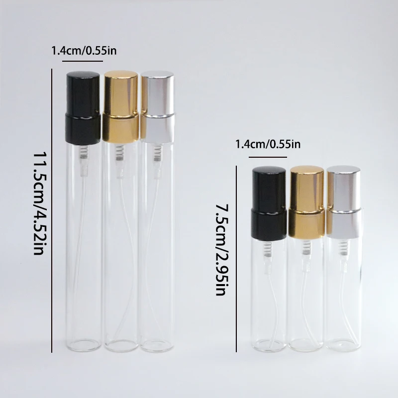 Bouteille de parfum en verre transparent rechargeable, distributeur Portable, vaporisateur, atomiseur en métal, 5ml, 10ml, 10 pièces