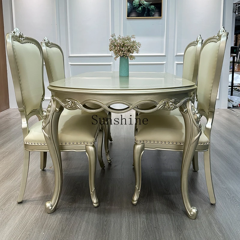 

French light luxury dining table rectangular modern simplicity, furniture, solid wood, chair combination