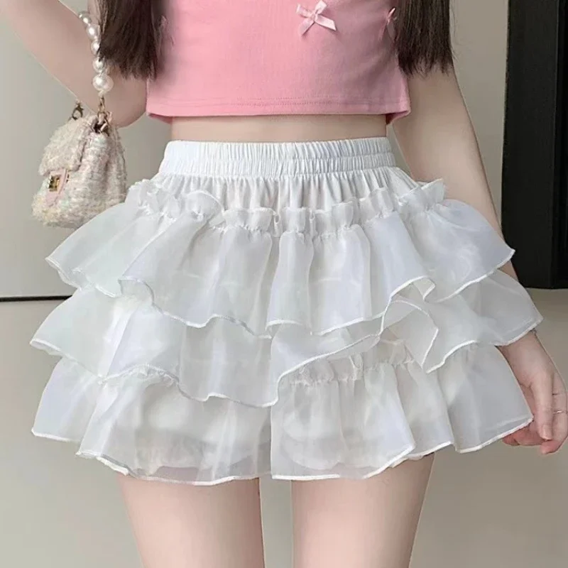 Y2k Patchwork Ruffles Pumpkin Pants Skirt 2026 Women Sweet Cake Skirts Korean Style Cute Short Skirt Anti-Light Walking Skirt