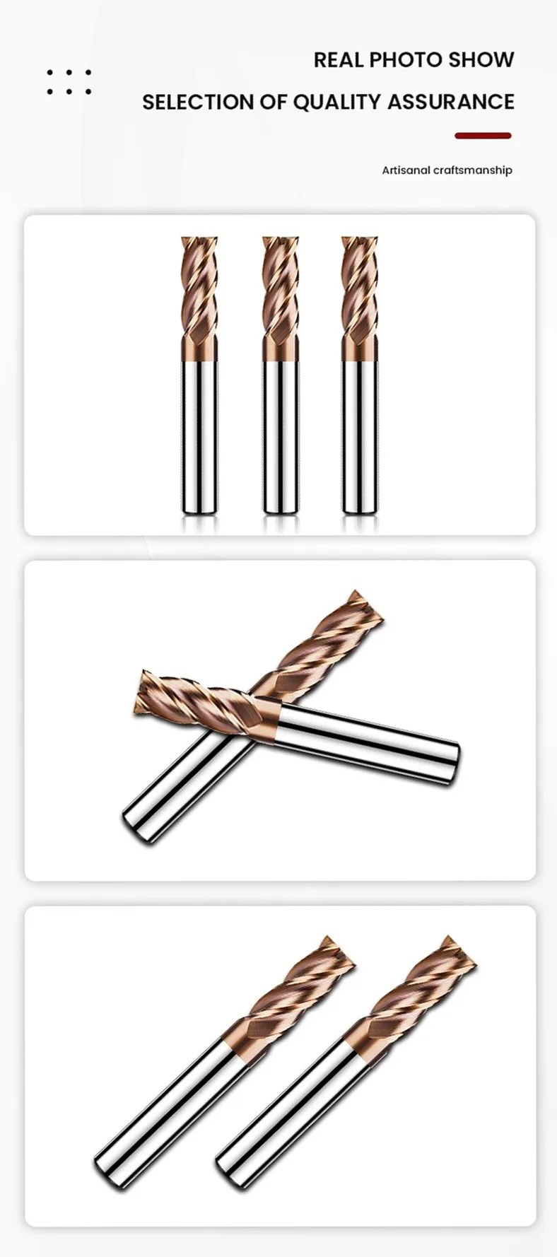 12mm 3PCS HRC55 4F Hartmetall-Fräser mit Legierungsbeschichtung, Wolframstahl, CNC-Maschinenbearbeitung, Flachfräser-Werkzeuge – Detail 12