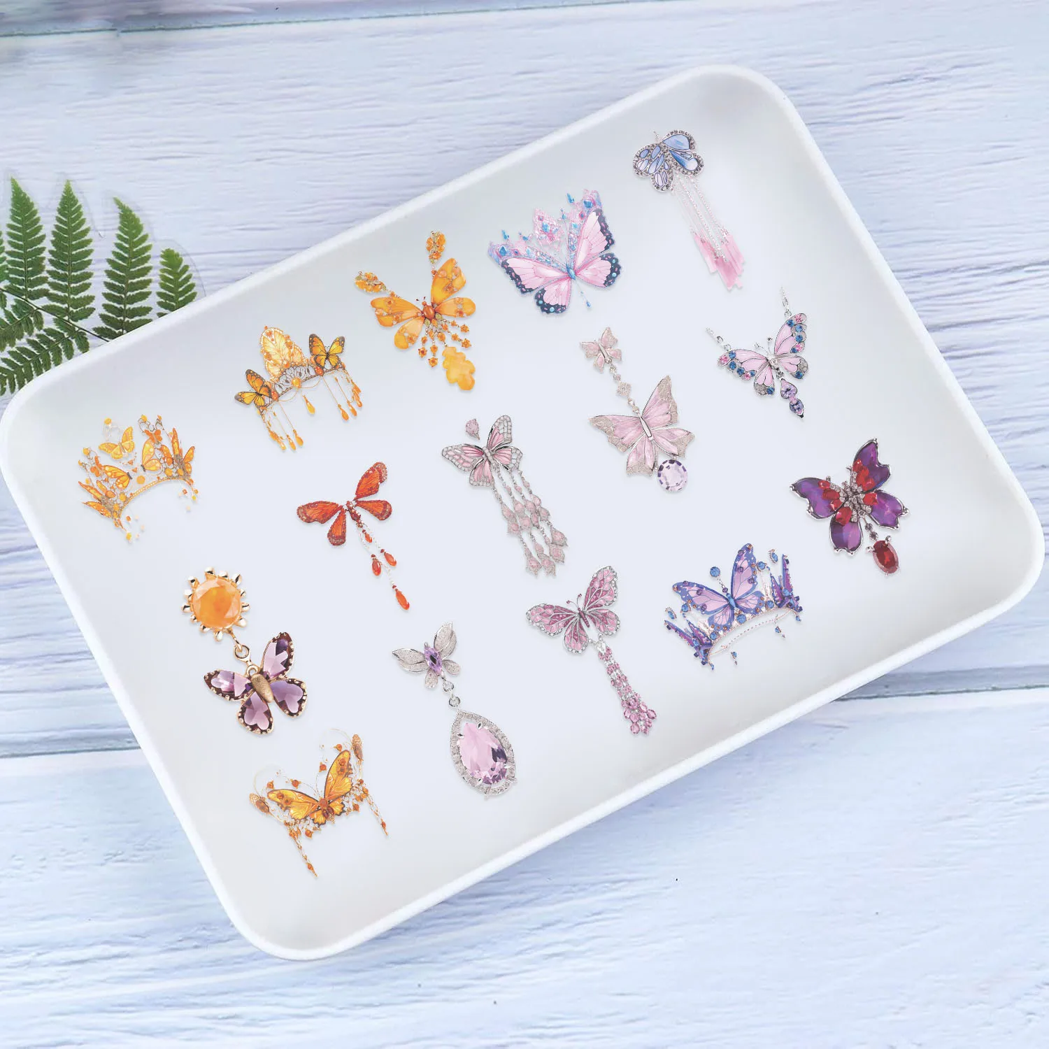 50pcs Butterfly Jewelry PET Stickers for Scrapbook, Laptop, Water Bottles, Phone, Car Decals Transparent Back to School