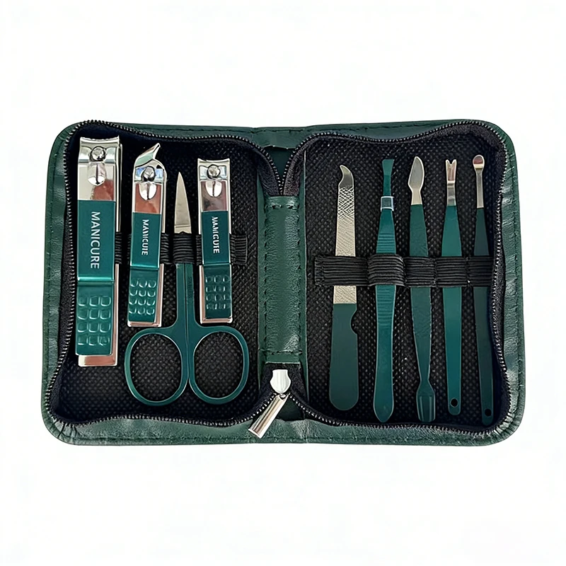 Groen 6-18 stuks manicureset met lederen tas Professionele voet- en gezichtsverzorging gereedschapssets Roestvrijstalen nagelknippersets Cadeau