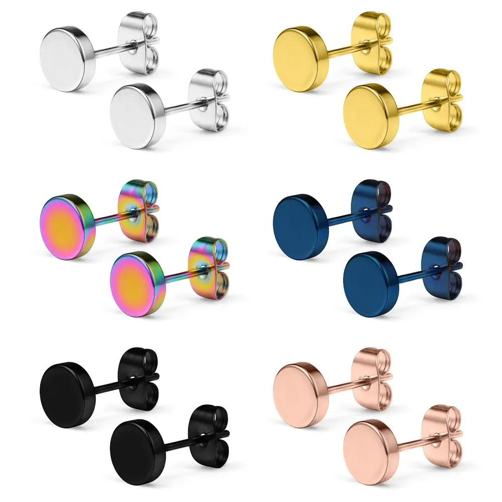 1 Pairs 20G Stainless Steel Flat Top Stud Earrings Set for Men Women Barbell Stud Earrings Same Sizes 3-10mm