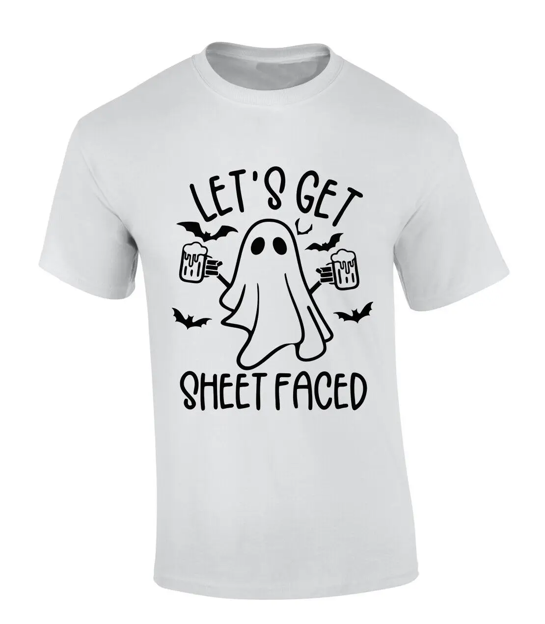 Mens Halloween T Shirt Let's Get Sheet Faced Beer Ghost Funny