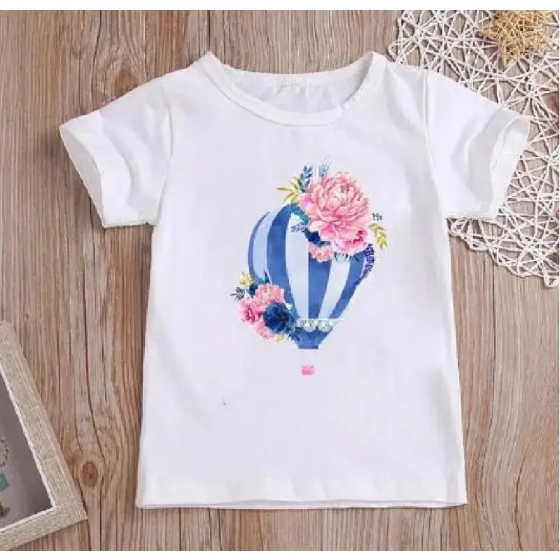 Camisetas con estampado de helado de flores para niños, ropa blanca para niñas pequeñas, camiseta informal de manga corta, ropa nueva