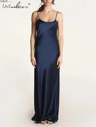 Winsleter,19MM 100%Real Silk Elegant Nightgown,French OL Pajama Dress,Women Spaghetti Strap Solid,Summer Fall New P47719QM