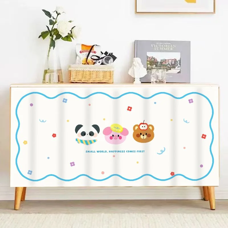 VIKAMA Kawaii Cartoon Animal Cabinet Curtain, Dustproof Wardrobe Door Curtain for Shoe Cabinet Bookshelf Office Decor