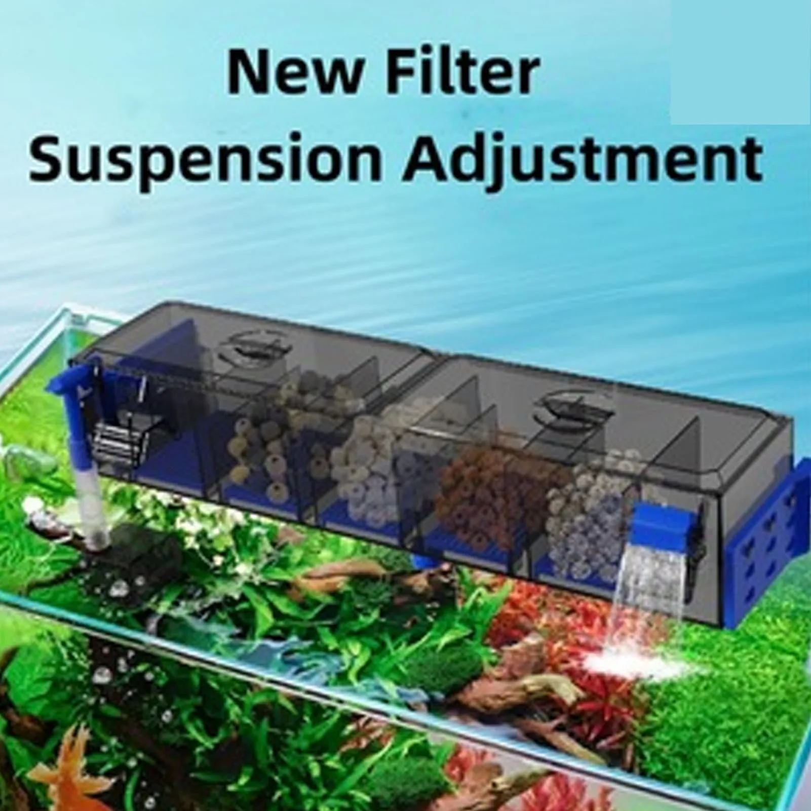Filtre de Suspension d'aquarium sur filtre d'aquarium filtrage progressif filtre d'oxygénation de cascade suspendu pour poisson de 130L