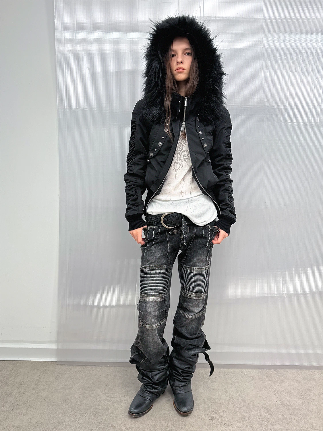 

Утепленная куртка DoublePunch с меховым воротником для осени и зимы, в стиле панк, приталенная, с утяжкой на талии, с внутренней подкладкой из полиэфирного волокна