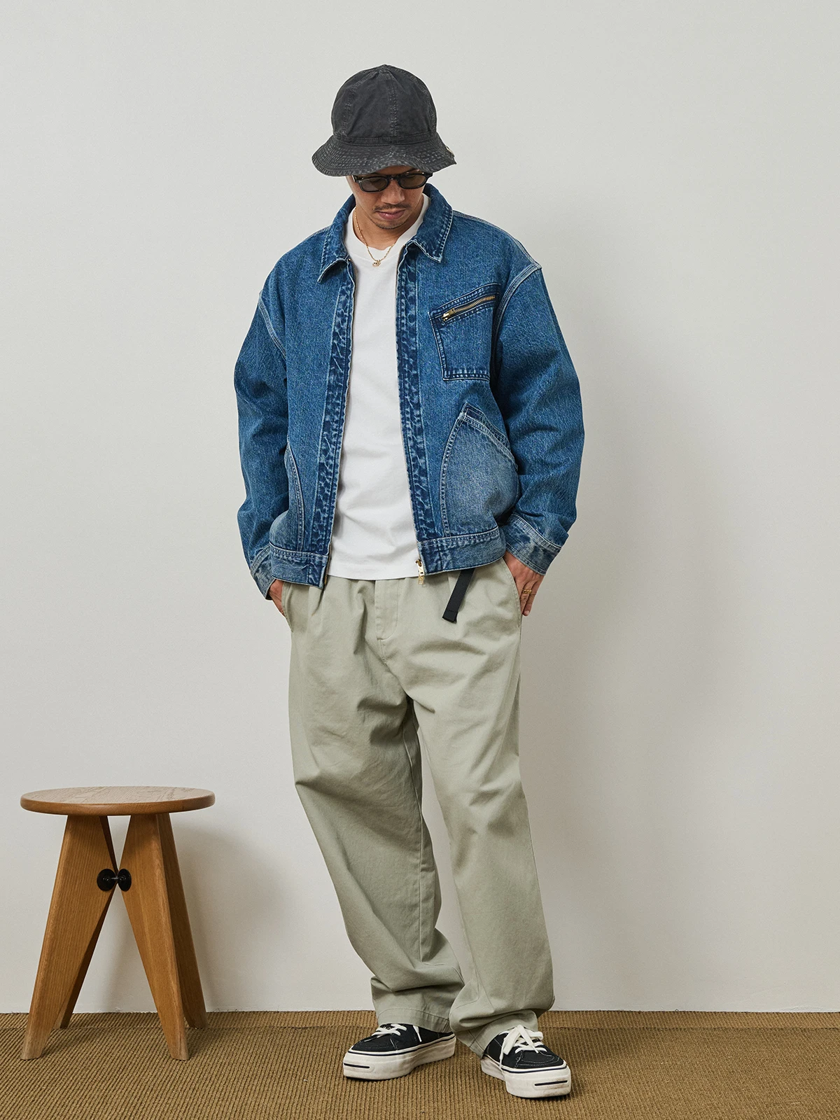 Broshood Vintage Washed Zipper Denim Jacket Loose Fit Youthful Style Spring Autumn Winter Cotton Youth Outerwear