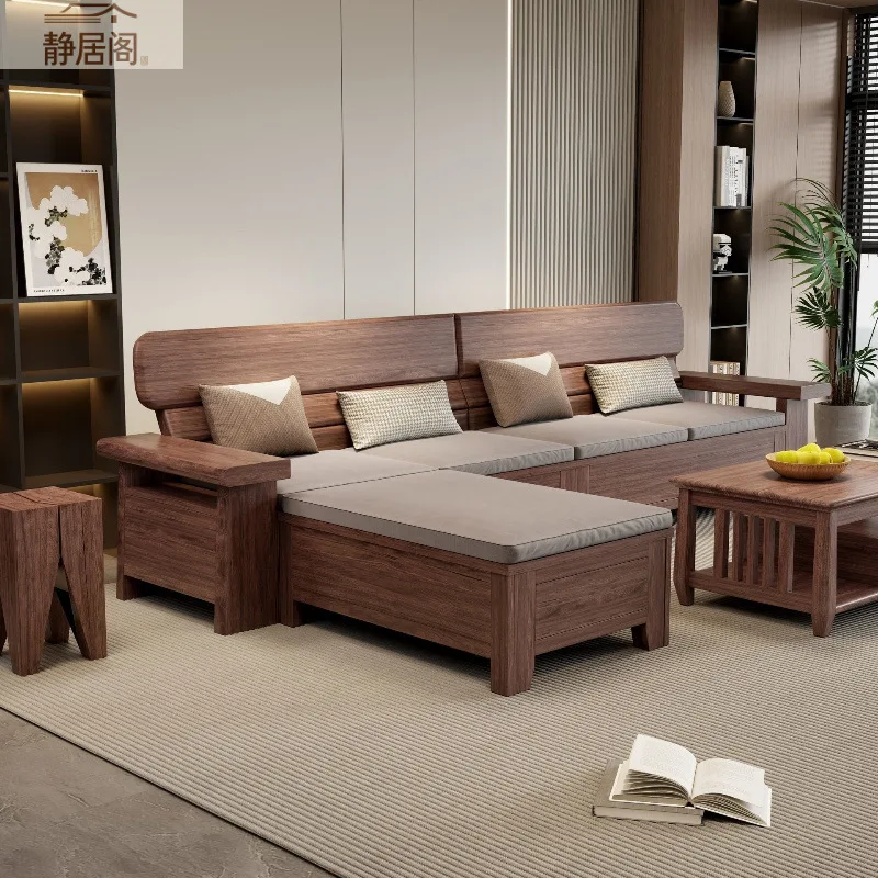 New Chinese-style solid wood sofa living room winter and summer dual-purpose corner concubine simple wind storage box