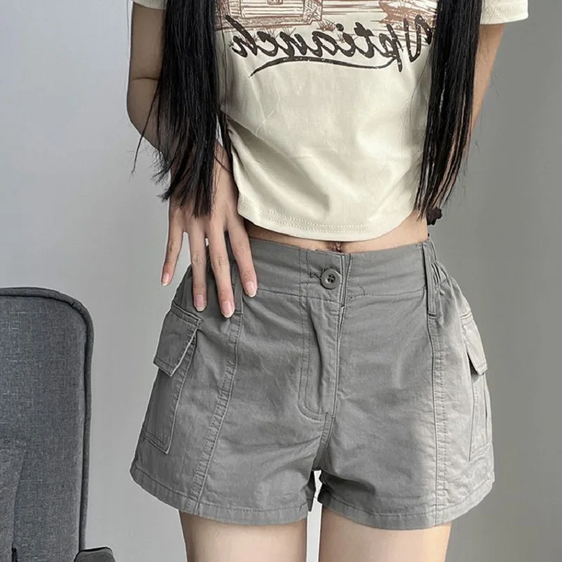 Sexy Cargo Shorts Women Vintage Short Pants with Pockets Summer Low Waist Zipper Shorts Quick-dry Y2k Nightclue Streetwear