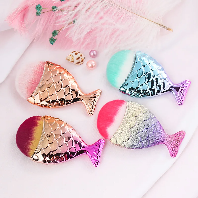 Make Up Brushes Powder Foundation Cosmetic Fish Nails Art Manicure Brush Colorful Portable Makeup Tools for Beauty Mermaid Shape