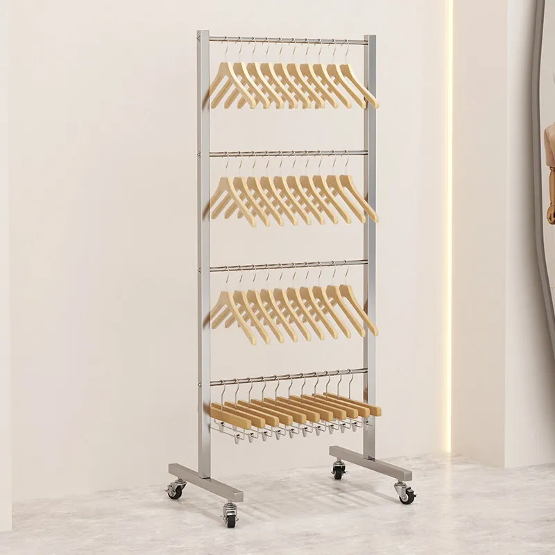 Stainless steel clothing store hanger storage rack artifact finishing rack women's clothing support pants clip special trolley