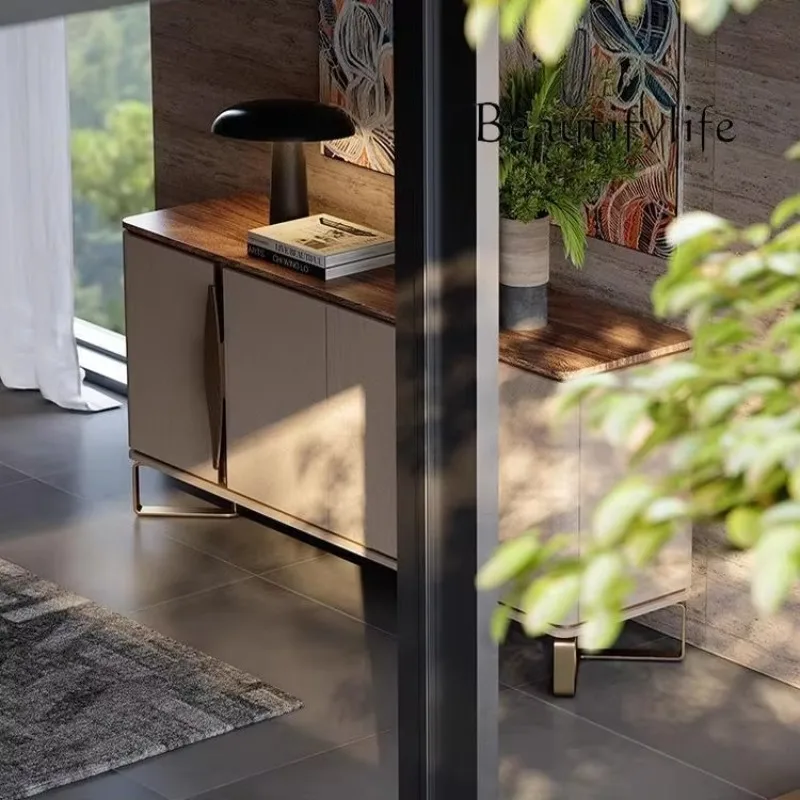 c Italian simple side cabinet, the whole house is matched with the entrance light luxury walnut leaf series side cabinet