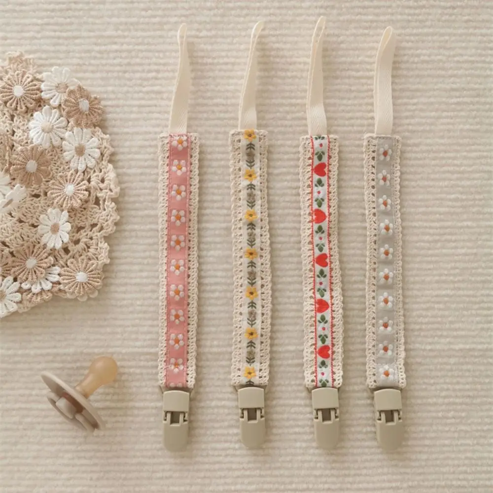Ethnic Style Baby Cloth Pacifier Chain Adjustable Embroidery Floral Soother Holder Dummy Clips Teether Straps