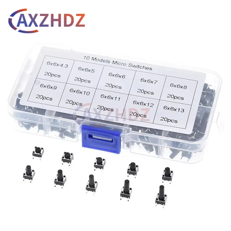 10 models 6*6 Height: 4.3 5~13MM Tact Switch Tactile Push Button Switch Kit DIP 4P micro switch 6x6x5 Key switch For Arduino