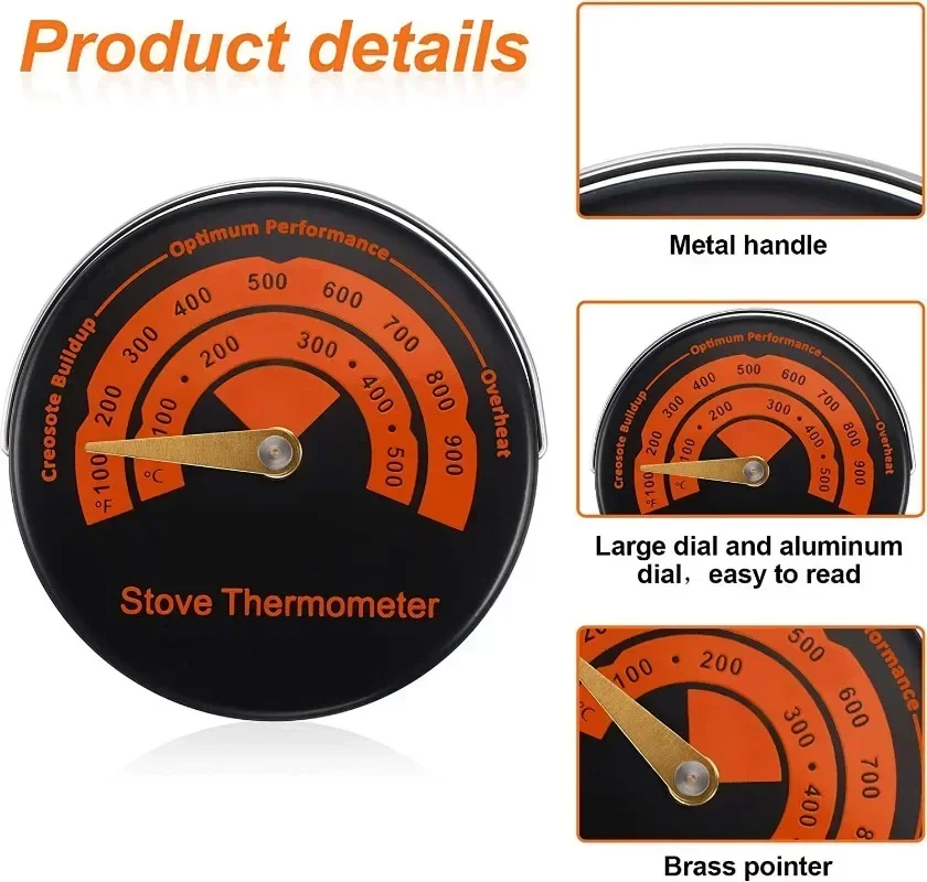 Good Magnetic Wood Stove Thermometer Temperature Meter for Wood Burning Gas Pellet Stove Pipe - Overheat Avoidance Kitchen Gadge