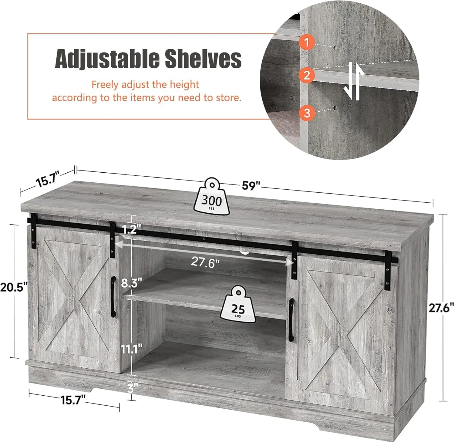 TV Stand Farmhouse Entertainment Center for 65 Inch TV & Media Furniture, Rustic TV Stands with Storage and Barn Doors