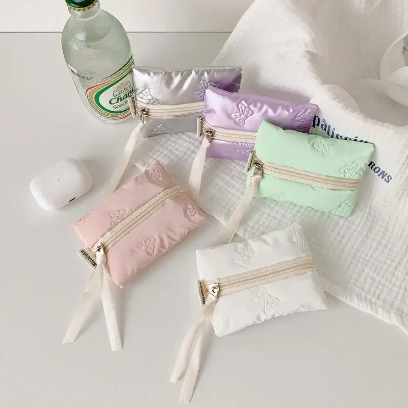 Ins 스타일 지퍼 주머니 화장품 가방 보관 가방 귀여운 활 패턴 동전 지갑 여성 이어폰 동전 키 지갑 주최자