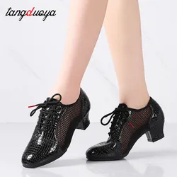 Sapatos de couro latino para mulheres, salão de jazz ao ar livre, sapatos de dança salsa, saltos altos, tênis de treinamento 3,5 5cm, verão