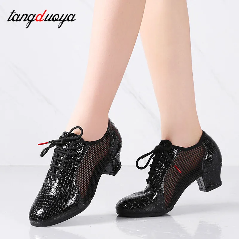 Summer women latin dance shoes leather outdoor Jazz Ballroom Salsa Dancing Shoes Woman High Heels 3.5/5cm Training Dance Sneaker