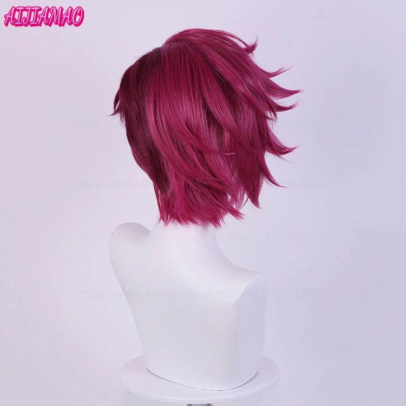 Game LOL Arcane Vi Cosplay Wig VI 30cm Deep Rose Short Heat Resistant Synthetic Hair Anime Role Play Wigs + Wig Cap