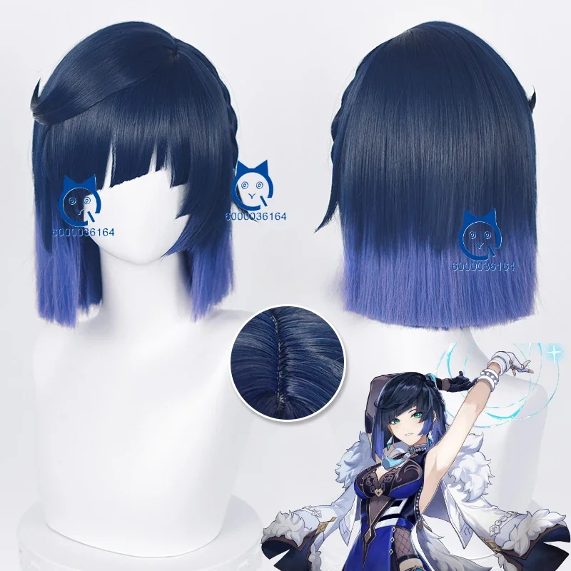 

Game Genshin Impact Yelan Cosplay Fashion Wig 36cm Short Black Purple Gradient Wig Anime Expo Heat Resistant Synthetic Wig Party