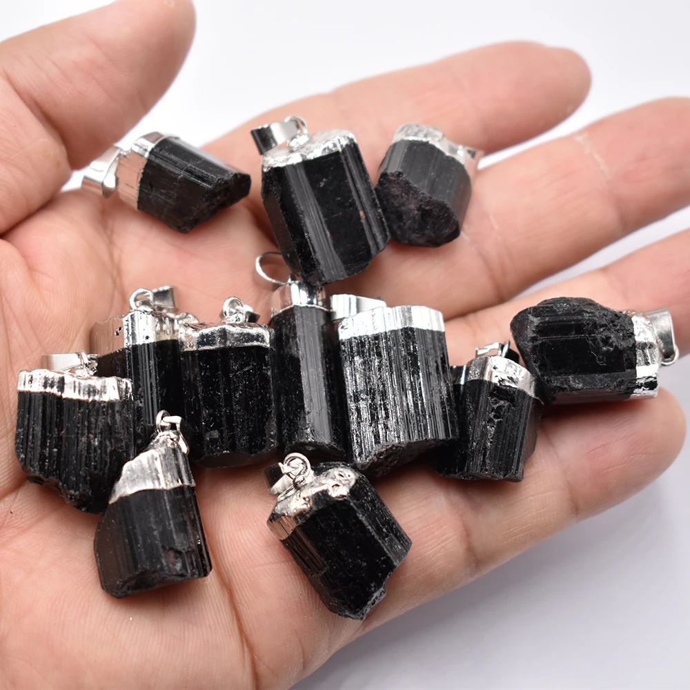 wholesale 12 20pcs/lot Fashion Natural black tourmaline stone Healing Reiki irregular Raw Energy Chakra pendants