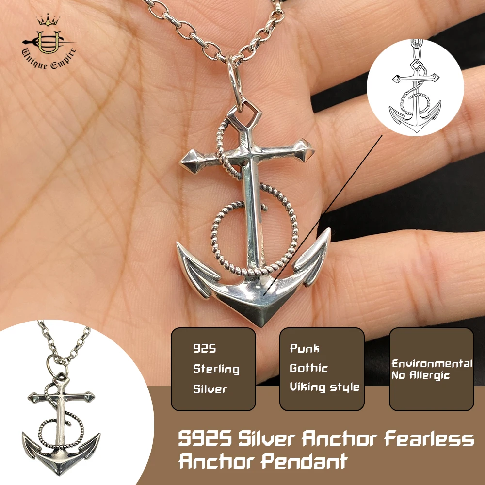 Vintage Nautical Anchor Necklace for Men Women, Stainless Steel Rope‑Wrapped Anchor Pendant, Maritime Style Daily Wear Fashion J