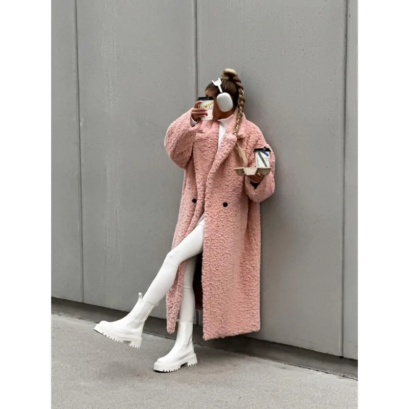 

2025 New Women's Fashionable Commuter Coat Long Sleeve Lapel Plush Jacket for Women