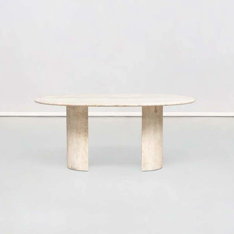 Nordic natural travertine marble oval long dining table villa model room living room simple dining table