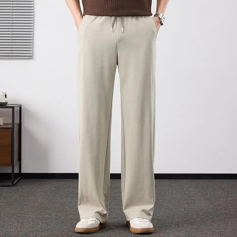 

2026 Spring Summer New Men Daily Casual Elastic Waist Pants Male Streetwear Fashion Versatile Khaki Gray Breathable Trousers