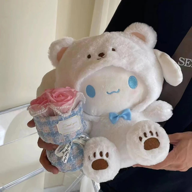 20cm Cute Plush Doll With Knitted Hat Sweater Kuromi My Melody Cinnamoroll Pochacco Pompompurin Soft Anime Figure Gift