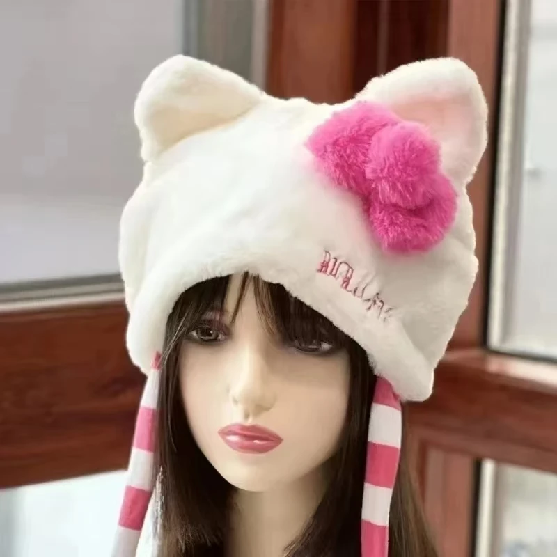 Gorro de felpa con orejas de gato a prueba de viento para hombres y mujeres, gorro de subcultivo para mantener la oreja caliente