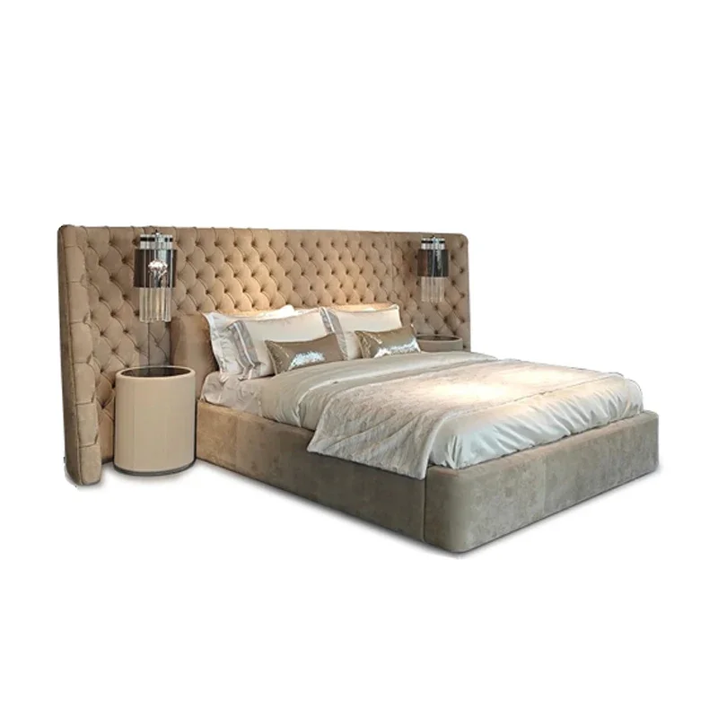 Customizable Luxury Back Cushion With Button Leather Double Bed Queen/King  Wedding Soft Bed  Elegant Bedroom Furniture