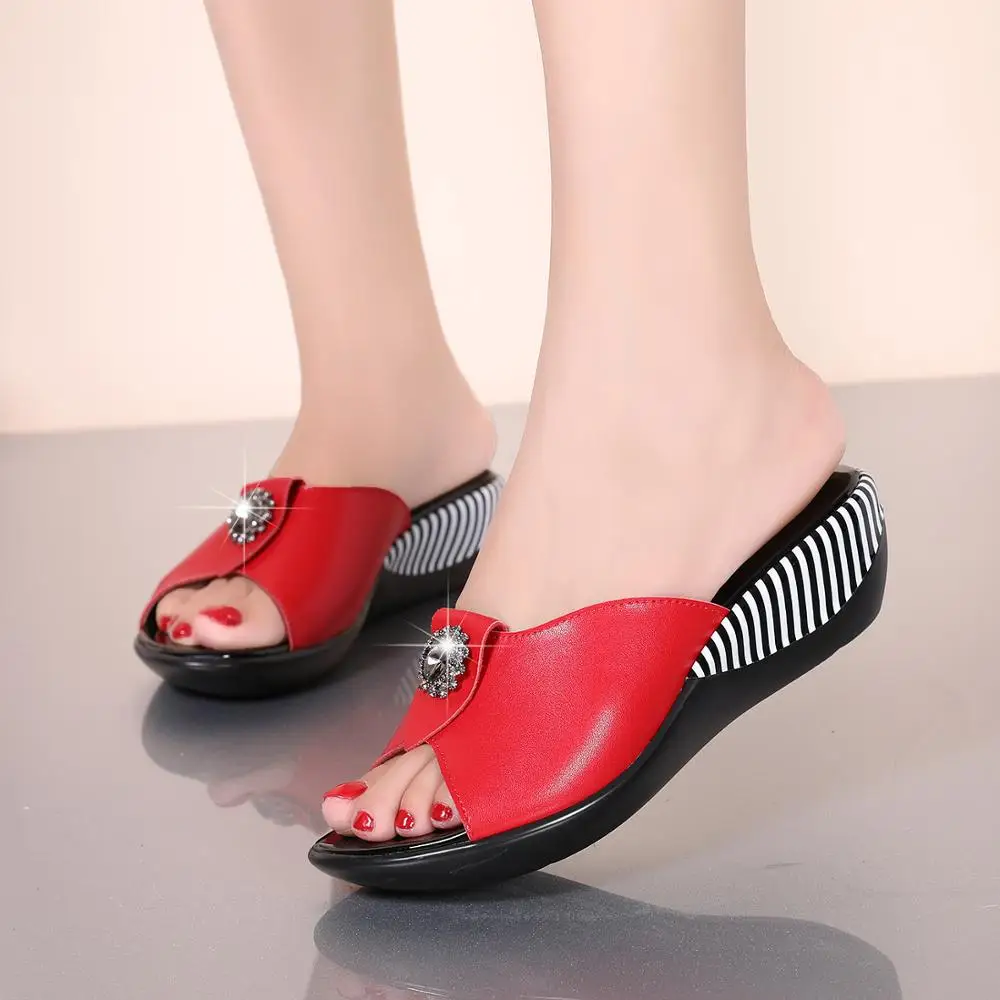 2022 Summer Thick Bottom Flip Flops High Heels Wedges Women's Sandals Sandals Women's Slippers Luxury Casual Shoes Black Red 42