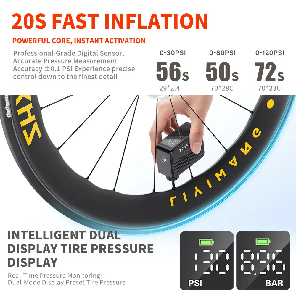 TOWILD A13 Electric Bicycle Inflator Max 130PSI Mini Portable Bicycle Air Pump For AV/FV Tire Inflator Outdoor Bike Accessories
