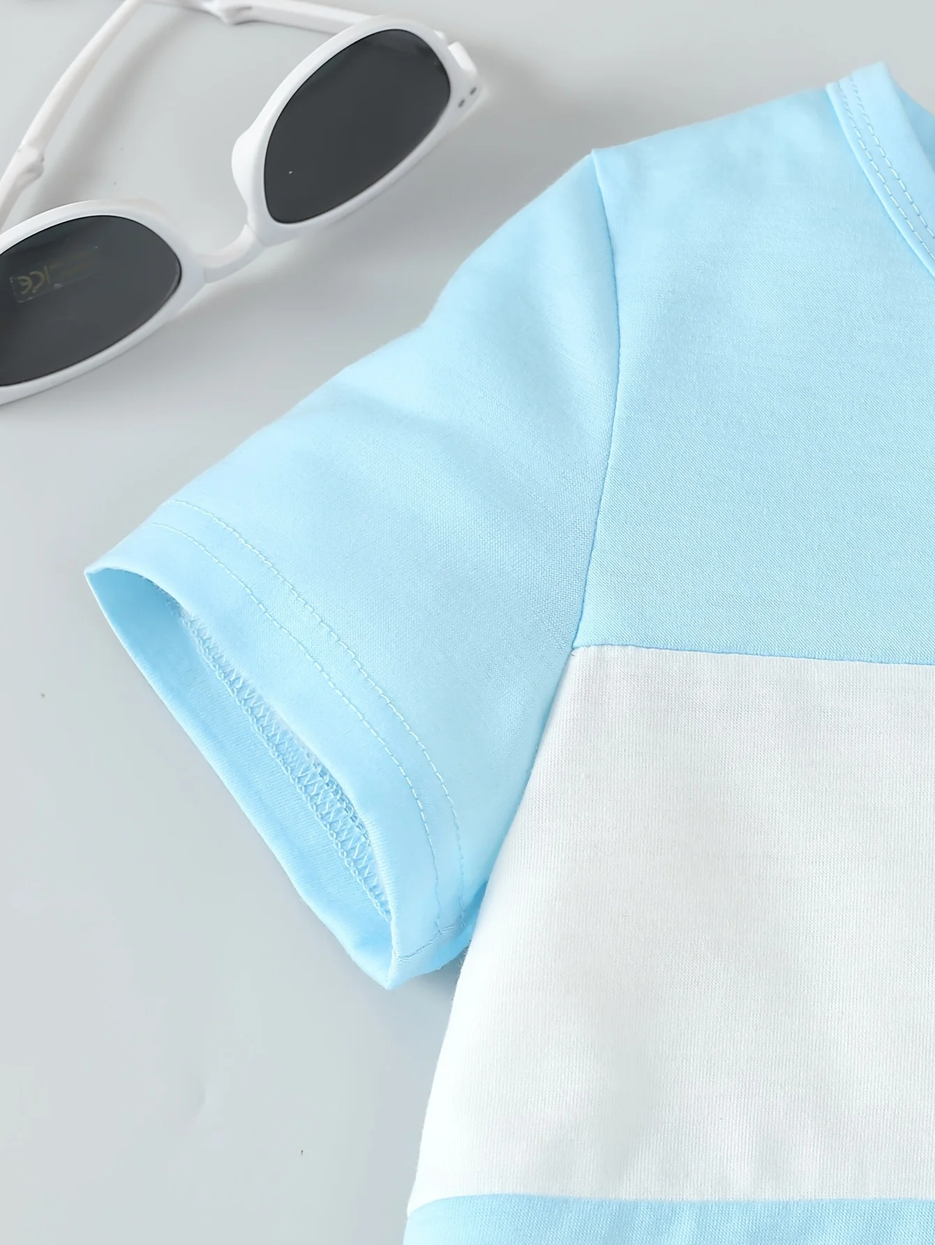 Boys summer casual blue color block round neck short sleeved T-shirt+sports shorts casual summer sports set