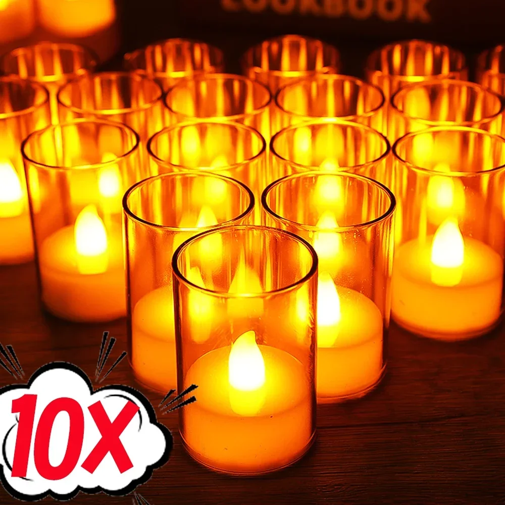 

10/1PCS LED Acrylic Cup Candle Electronic Flameless Warm Light Candle with Battery Wedding Birthday Party Home Decoration Lights