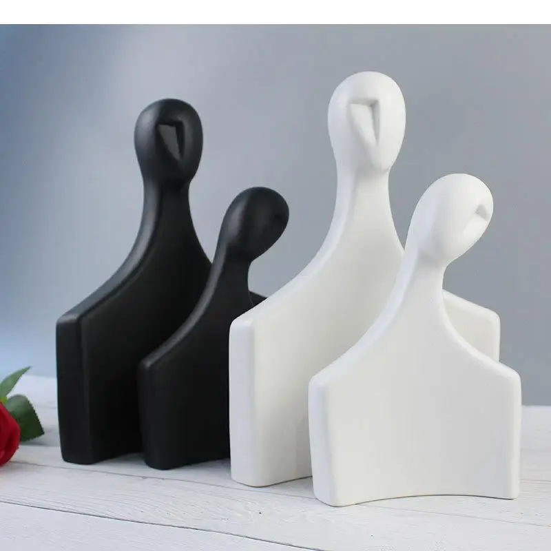 

Abstract Matt Ceramic Black and White Couple Character Ornaments Wall Cabinet Decoration Home Accessories