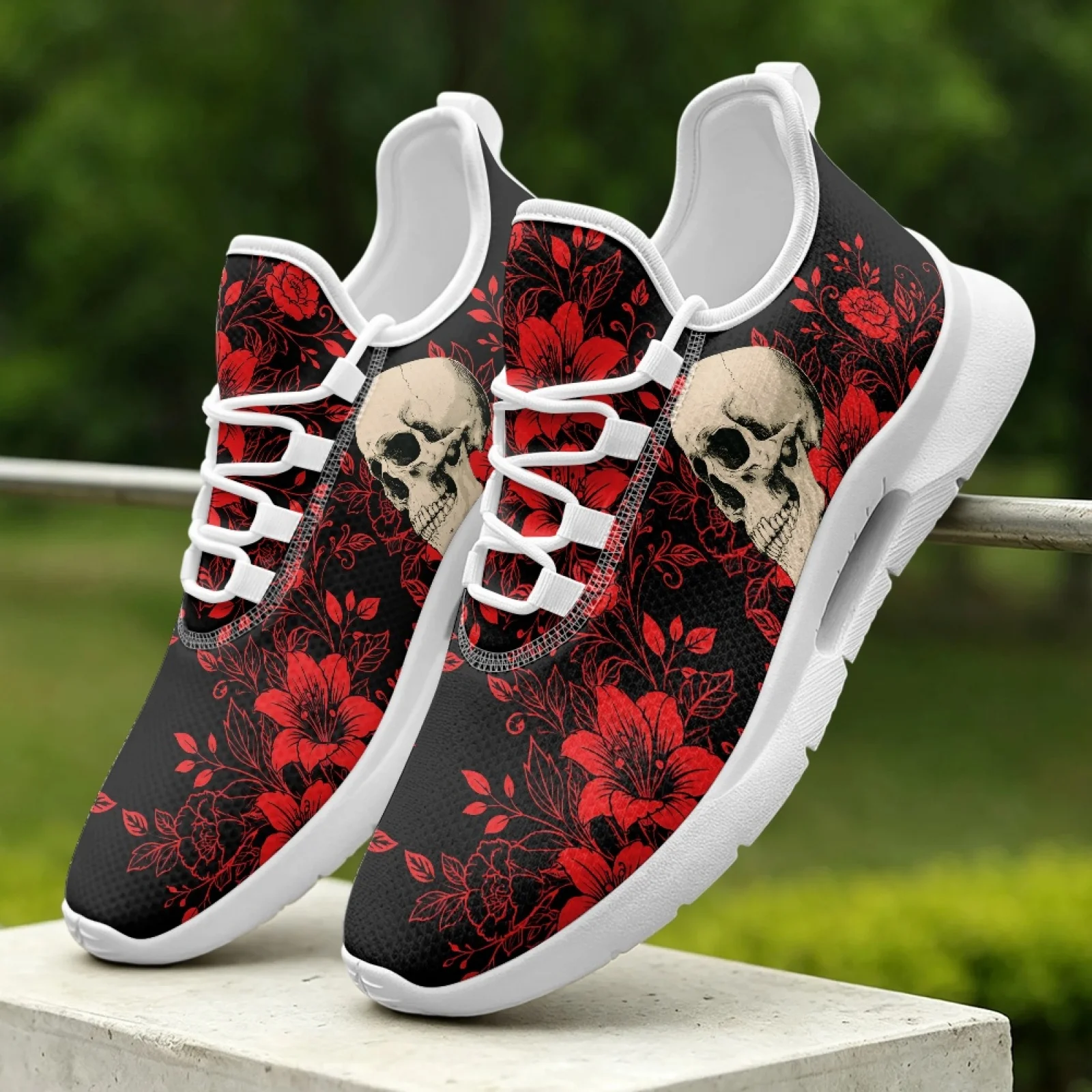 XIXIRIMIDO Lace-up Casual Shoes Men's Sneakers Comfortable Breathable Walking Shoe Women's Lightweight Sneaker Soft Rose Skull