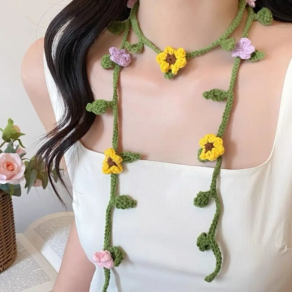 

Повседневный шерстяной вязаный шарф, тонкий, ручной работы, вязаный крючком, повязка на голову, в корейском стиле, в стиле Харадзюку, с розами, шаль, для дерзких девушек